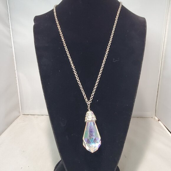 Banana Republic Silver Chain Pear Drop with Rhinestones Necklace: - Picture 2 of 7